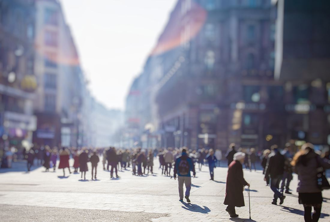 City square full of people